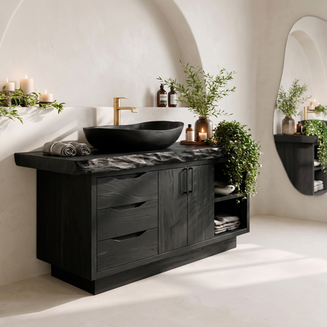 Ardenoak Live Edge Solid Wood Freestanding Bathroom Vanity with Drawers Black - Timberustic Freestanding Bathroom Vanity with Drawers