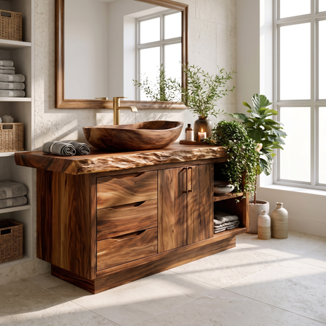 Ardenoak Live Edge Solid Wood Freestanding Bathroom Vanity with Drawers Brown - Timberustic Freestanding Bathroom Vanity with Drawers