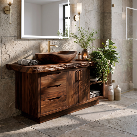 Ardenoak Live Edge Solid Wood Freestanding Bathroom Vanity with Drawers Dark Walnut - Timberustic Freestanding Bathroom Vanity with Drawers