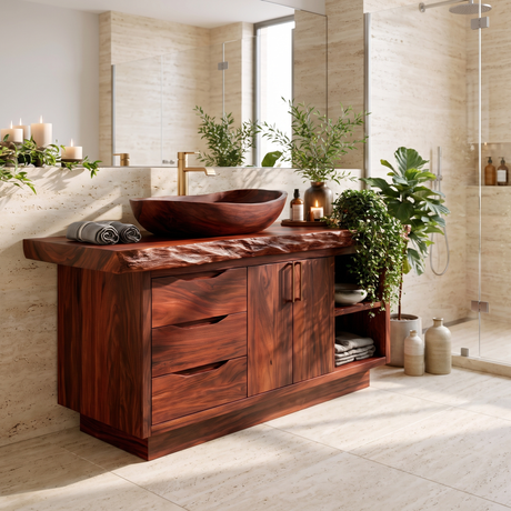 Ardenoak Live Edge Solid Wood Freestanding Bathroom Vanity with Drawers Mahogany - Timberustic Freestanding Bathroom Vanity with Drawers