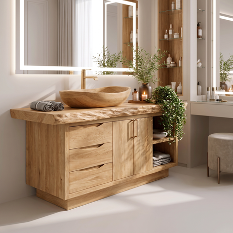 Ardenoak Live Edge Solid Wood Freestanding Bathroom Vanity with Drawers Natural Oak - Timberustic Freestanding Bathroom Vanity with Drawers