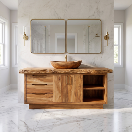 Ardenoak Live Edge Solid Wood Freestanding Bathroom Vanity with Drawers Teak - Timberustic Freestanding Bathroom Vanity with Drawers
