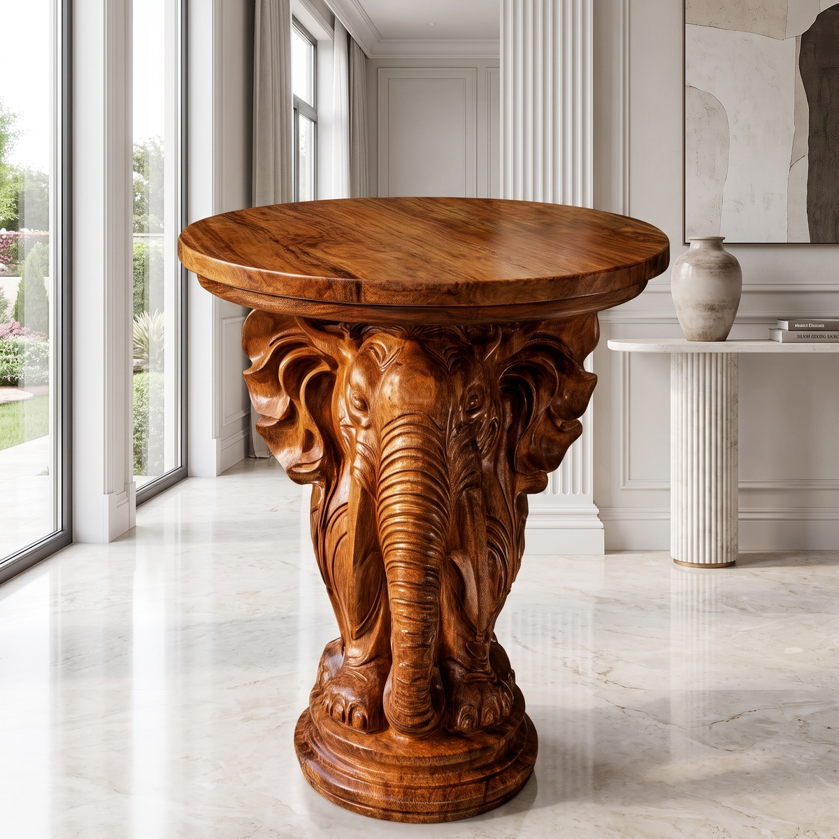 Arkenwald Handcrafted Elephant Pedestal Stand Brown - Timberustic Pedestal Stand