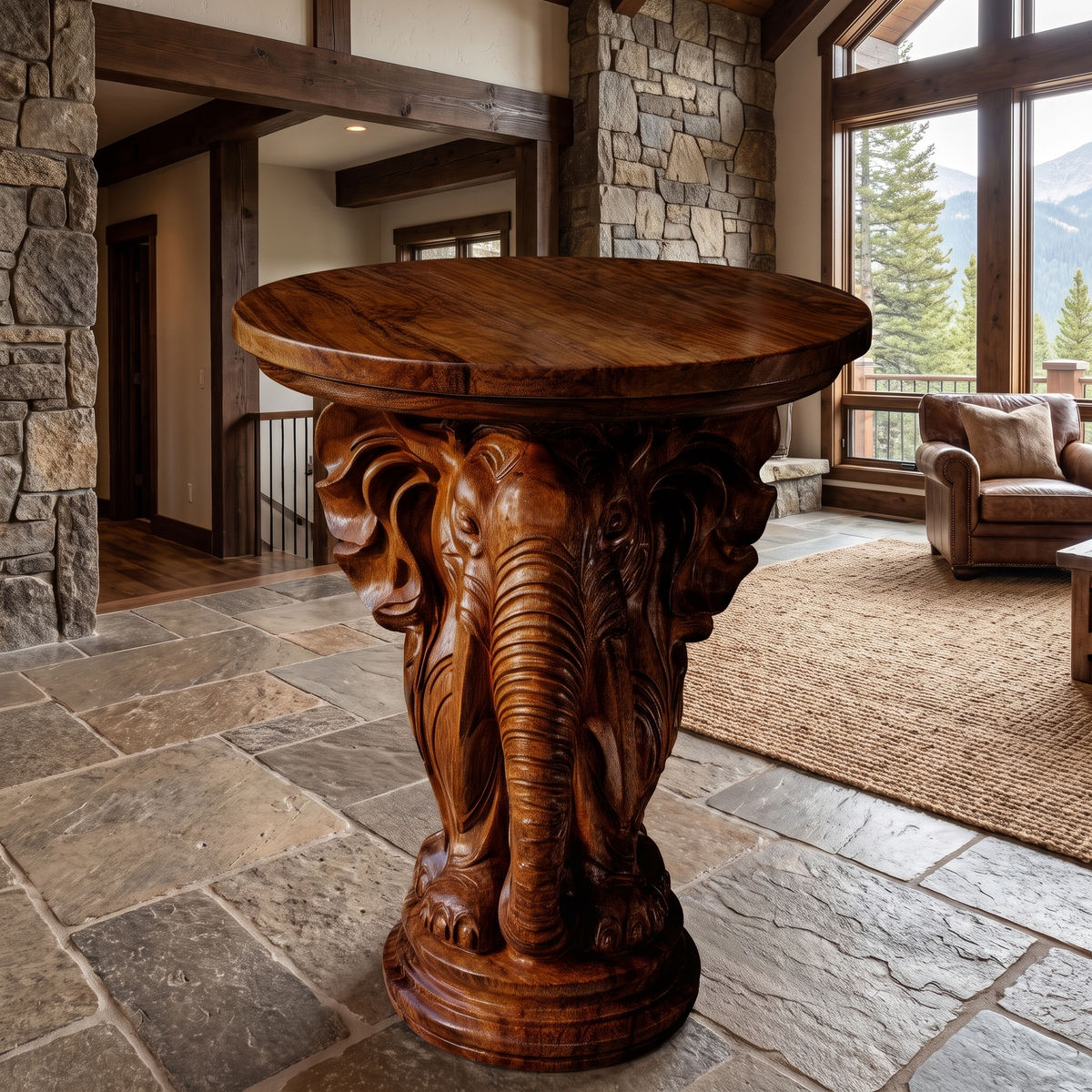 Arkenwald Handcrafted Elephant Pedestal Stand Dark Walnut - Timberustic Pedestal Stand