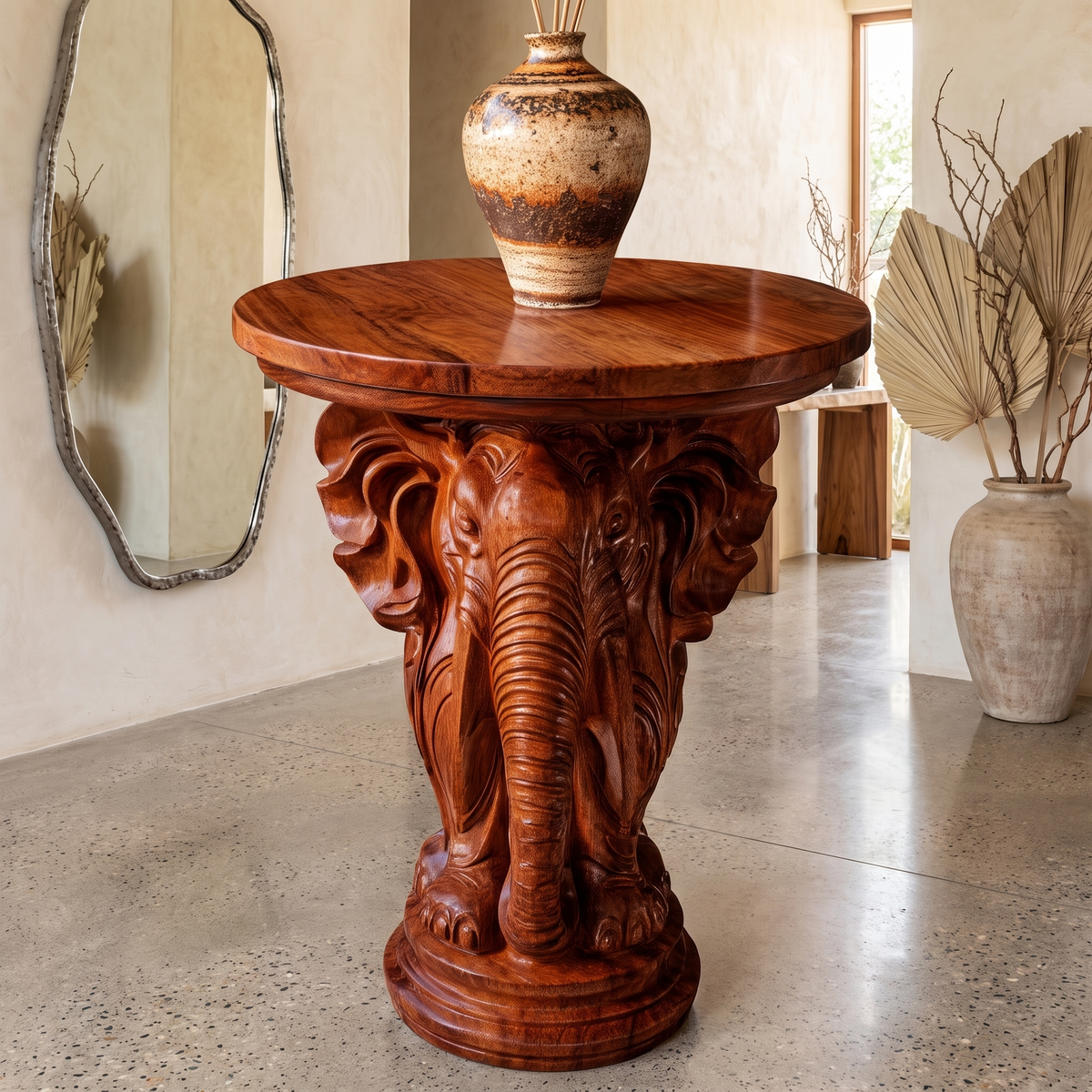 Arkenwald Handcrafted Elephant Pedestal Stand Mahogany - Timberustic Pedestal Stand