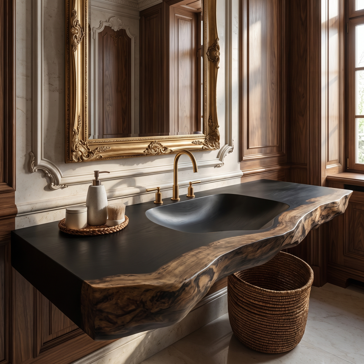 Arvessa Live Edge Solid Wood Floating Bathroom Vanity with Integrated Sink SPA256586 Black - Timberustic Floating Bathroom Vanity with Integrated Sink