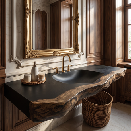Arvessa Live Edge Solid Wood Floating Bathroom Vanity with Integrated Sink SPA256586 Black - Timberustic Floating Bathroom Vanity with Integrated Sink