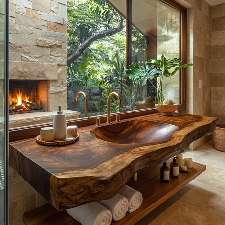 Arvessa Live Edge Solid Wood Floating Bathroom Vanity with Integrated Sink SPA256586 Brown - Timberustic Floating Bathroom Vanity with Integrated Sink