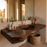 Arvessa Live Edge Solid Wood Floating Bathroom Vanity with Integrated Sink SPA256586 Dark Walnut - Timberustic Floating Bathroom Vanity with Integrated Sink