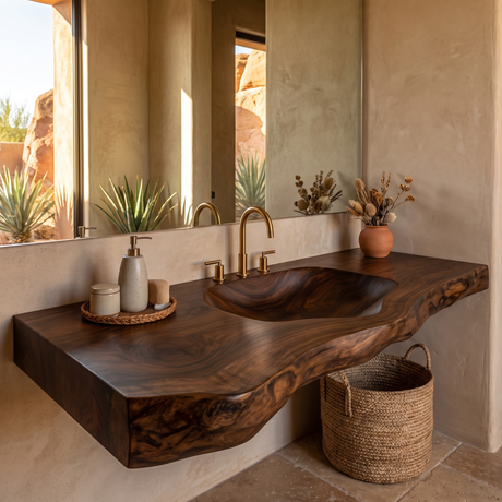 Arvessa Live Edge Solid Wood Floating Bathroom Vanity with Integrated Sink SPA256586 Dark Walnut - Timberustic Floating Bathroom Vanity with Integrated Sink