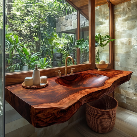 Arvessa Live Edge Solid Wood Floating Bathroom Vanity with Integrated Sink SPA256586 Mahogany - Timberustic Floating Bathroom Vanity with Integrated Sink