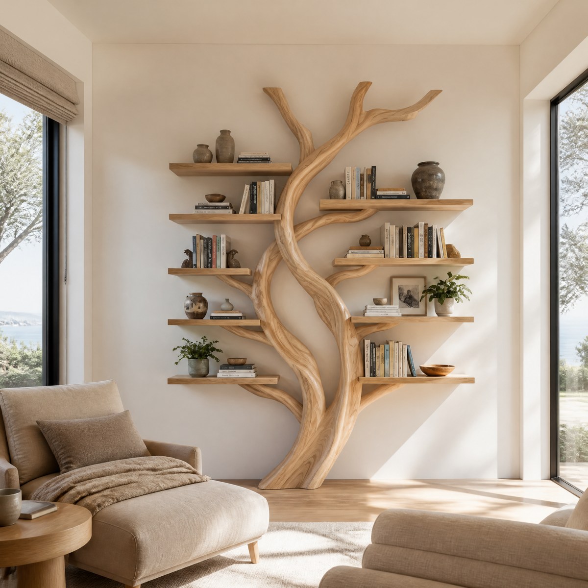 Ashenridge Handcrafted Solid Wood Tree Bookshelf Natural Oak - Timberustic Tree Bookshelf