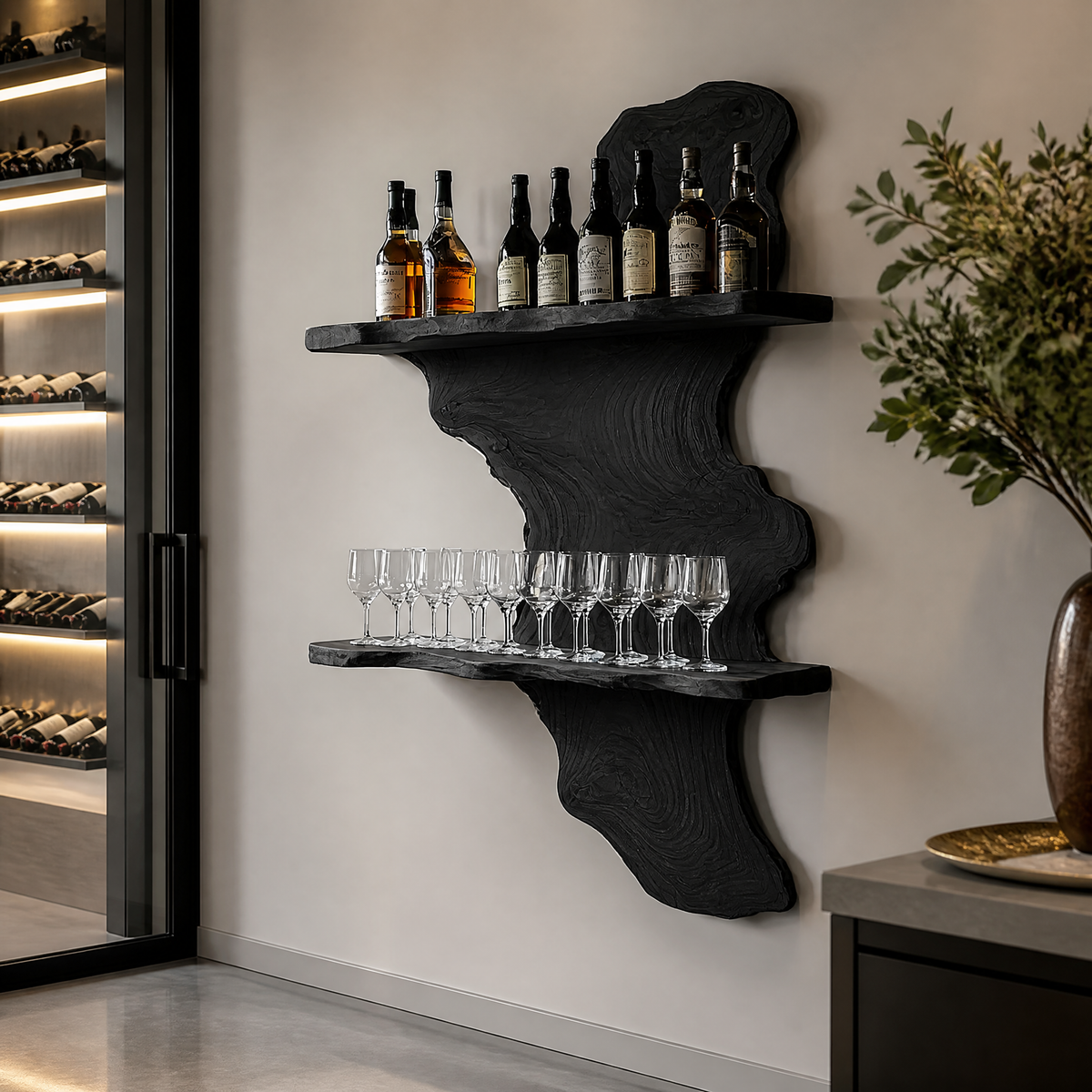 Ashenvale Live Edge Handcrafted Floating Wine Shelf SPA209955 Black - Timberustic Floating Wine Shelf
