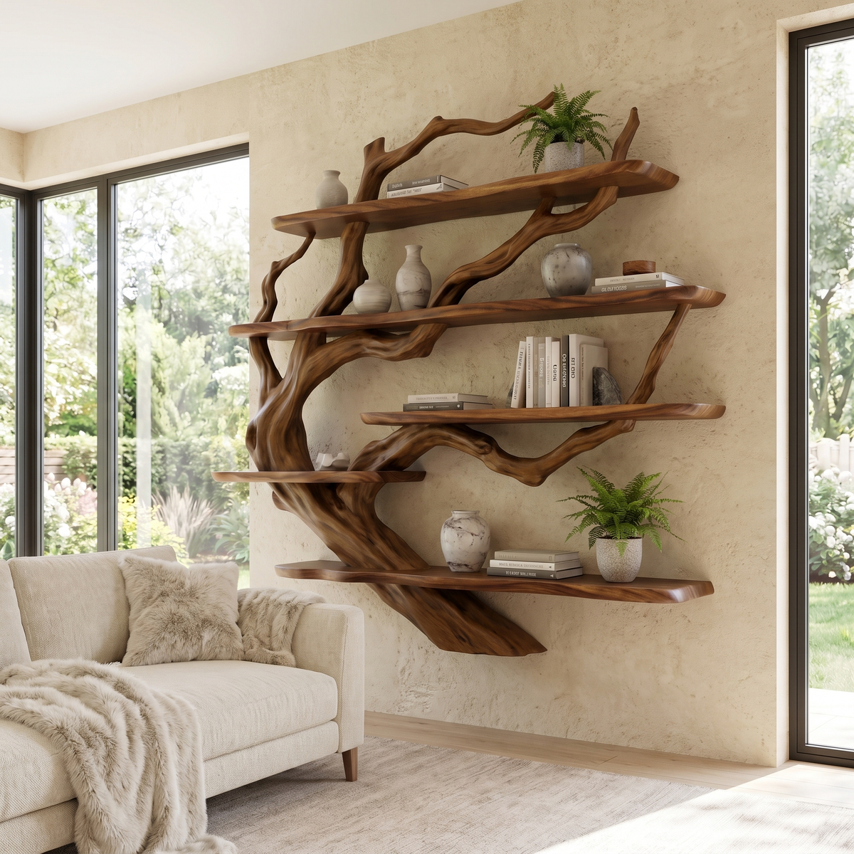 Ashgrove Handcrafted Solid Wood Floating Tree Bookshelf Brown - Timberustic Floating Tree Bookshelf