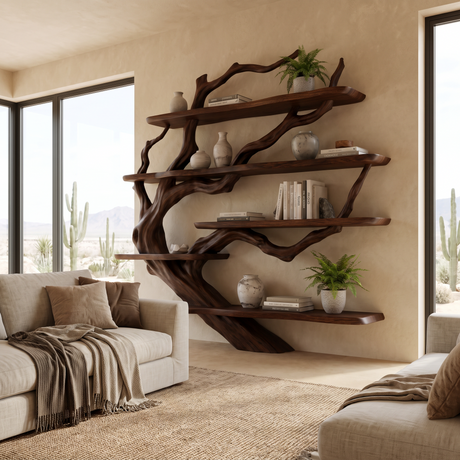 Ashgrove Handcrafted Solid Wood Floating Tree Bookshelf Dark Walnut - Timberustic Floating Tree Bookshelf