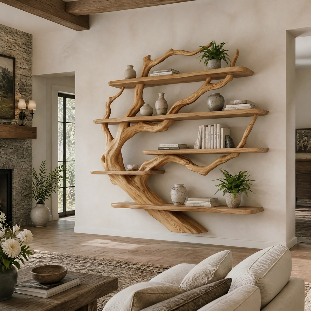 Ashgrove Handcrafted Solid Wood Floating Tree Bookshelf Natural Oak - Timberustic Floating Tree Bookshelf