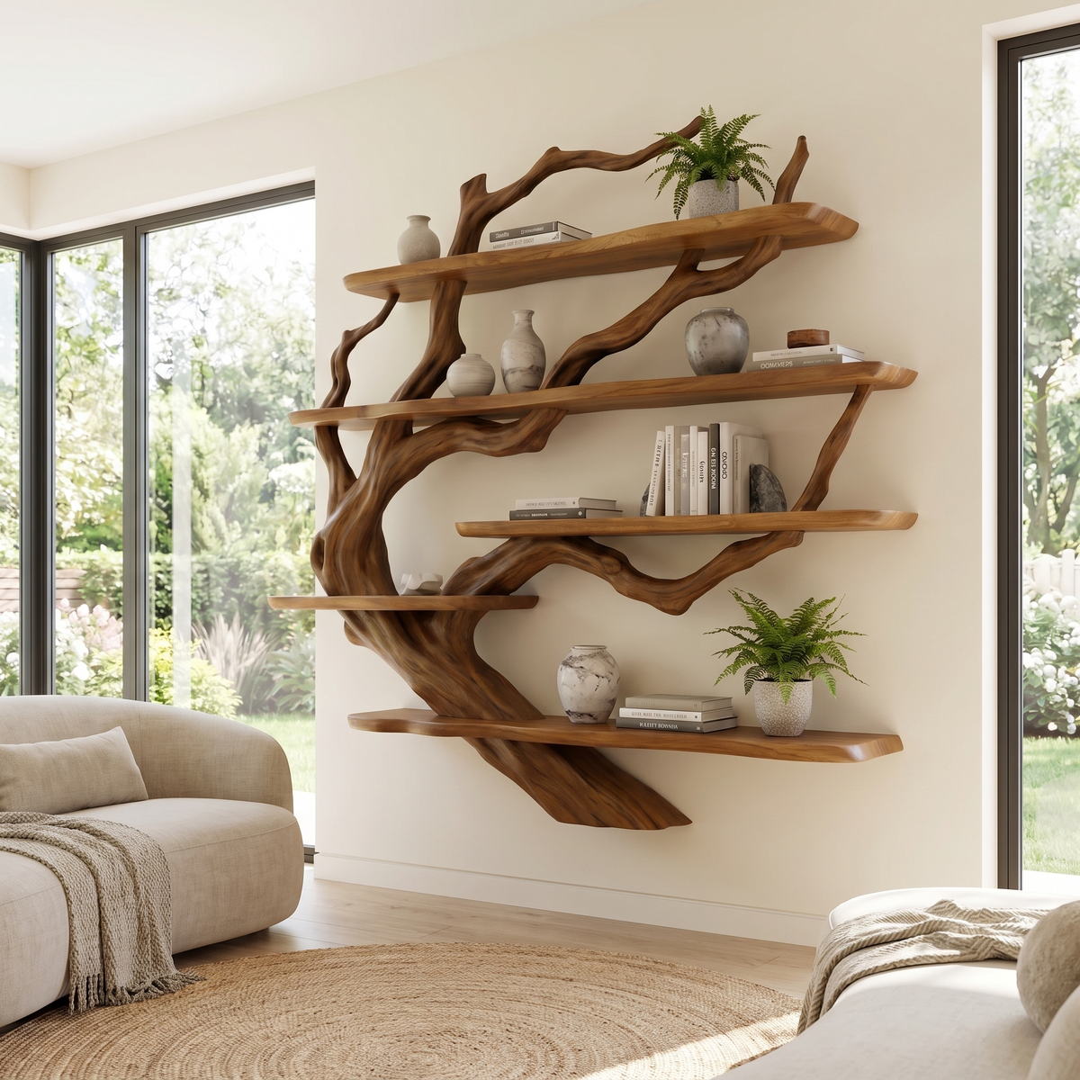 Ashgrove Handcrafted Solid Wood Floating Tree Bookshelf Teak - Timberustic Floating Tree Bookshelf