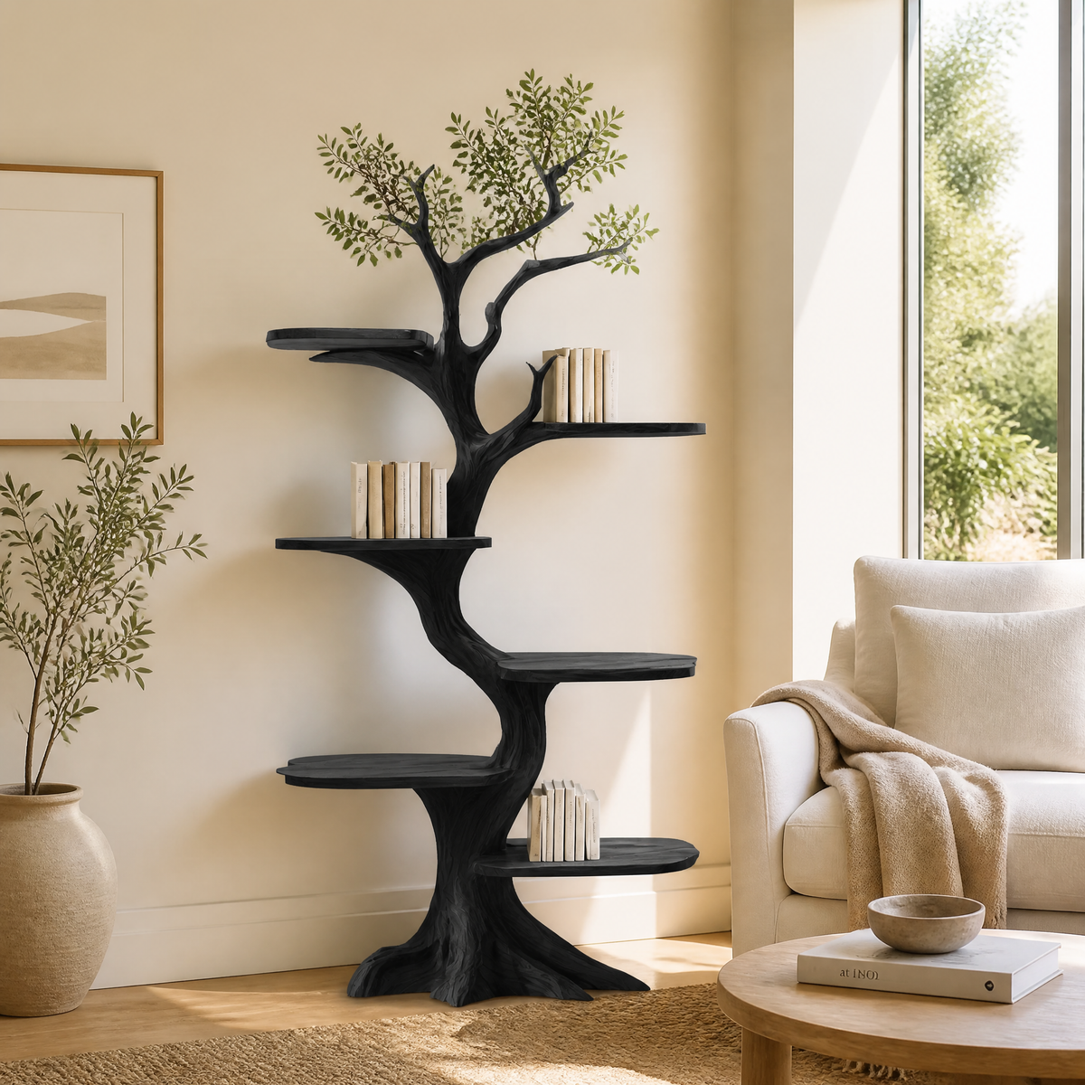 Ashgrove Handcrafted Solid Wood Tree Bookshelf Black - Timberustic Tree Bookshelf