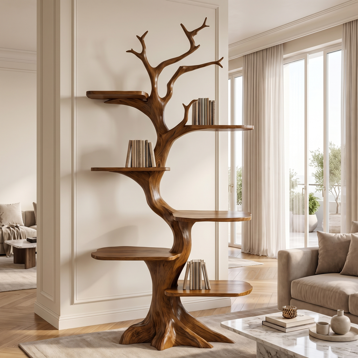 Ashgrove Handcrafted Solid Wood Tree Bookshelf Brown - Timberustic Tree Bookshelf