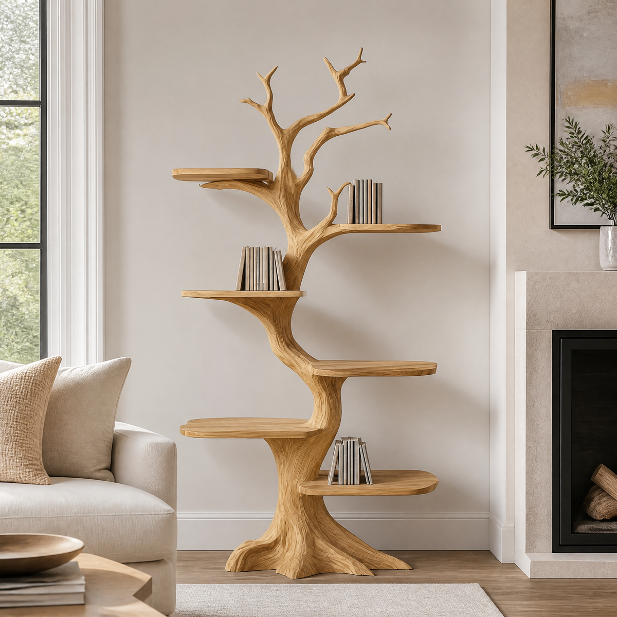 Ashgrove Handcrafted Solid Wood Tree Bookshelf Natural Oak - Timberustic Tree Bookshelf