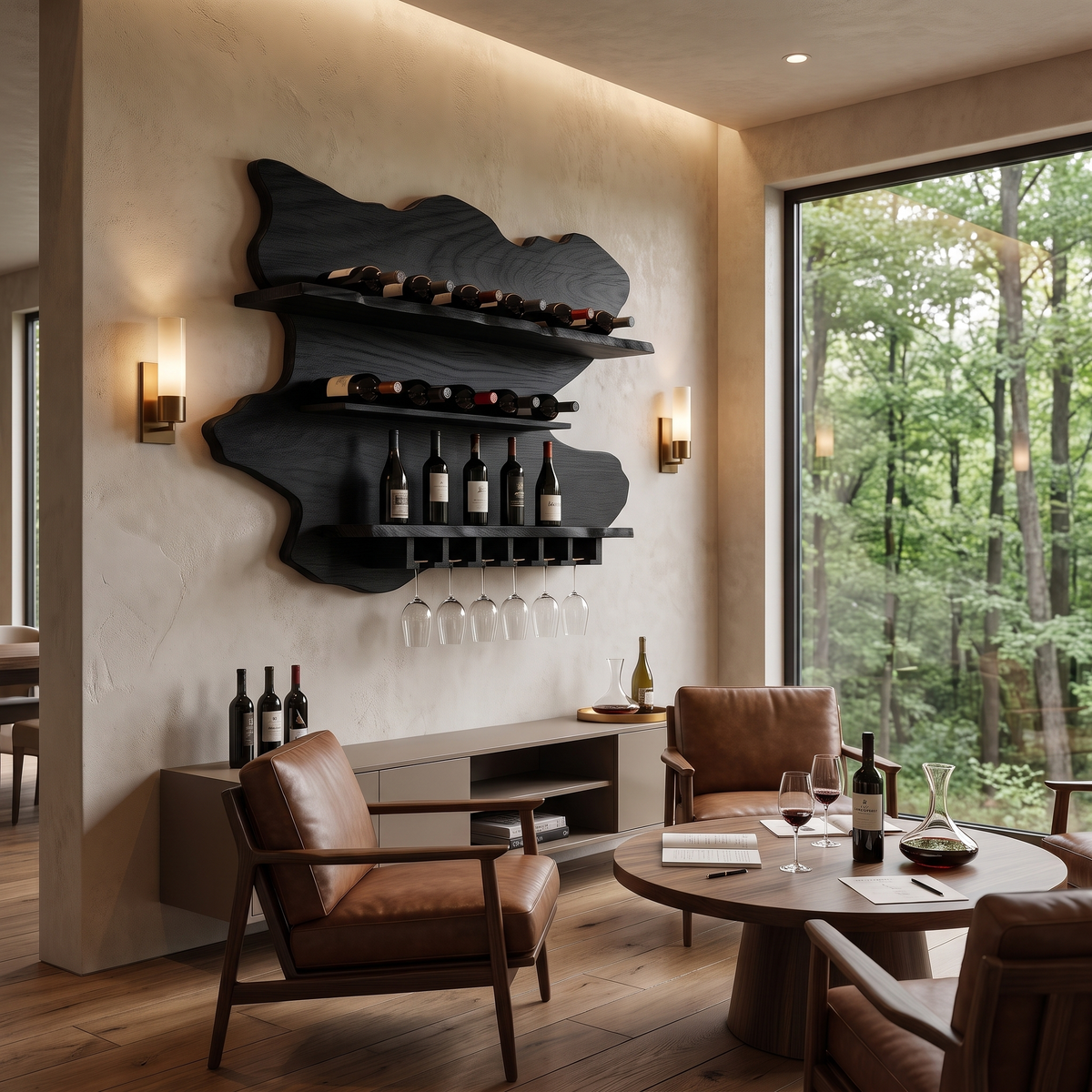 Ashgrove Live Edge Handcrafted Floating Wine Shelf SPA252672 Black - Timberustic Floating Wine Shelf