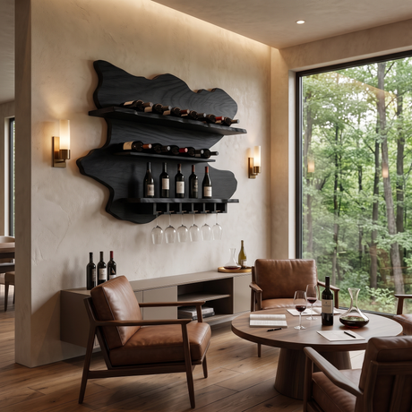 Ashgrove Live Edge Handcrafted Floating Wine Shelf SPA252672 Black - Timberustic Floating Wine Shelf