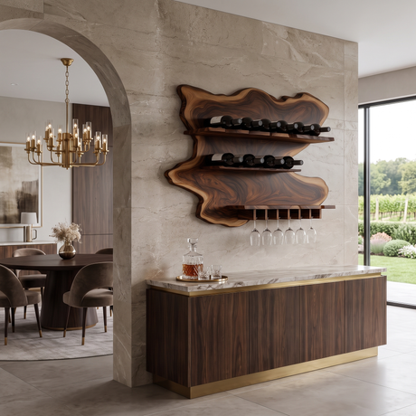 Ashgrove Live Edge Handcrafted Floating Wine Shelf SPA252672 Dark Walnut - Timberustic Floating Wine Shelf