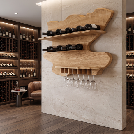 Ashgrove Live Edge Handcrafted Floating Wine Shelf SPA252672 Natural Oak - Timberustic Floating Wine Shelf