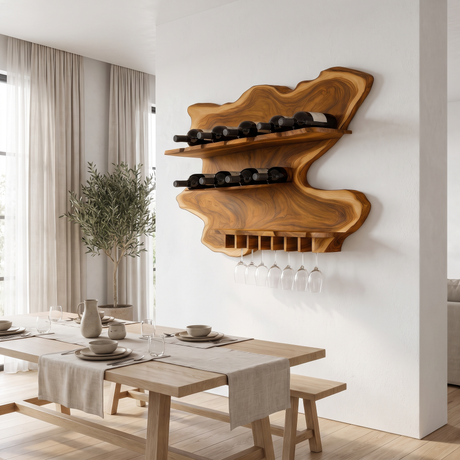 Ashgrove Live Edge Handcrafted Floating Wine Shelf SPA252672 Teak - Timberustic Floating Wine Shelf
