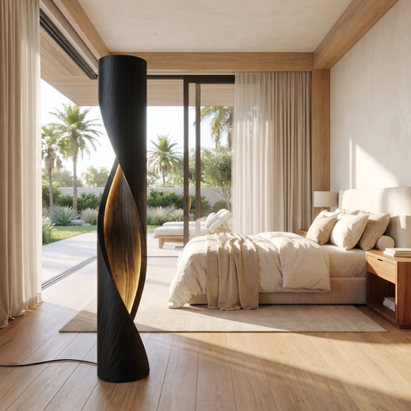 Auralith Sculpted Integrated LED Wood Floor Lamp Black - Timberustic Floor Lamp