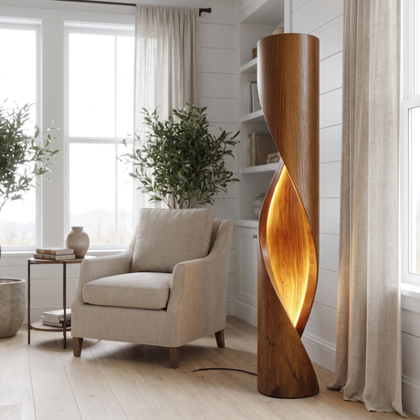 Auralith Sculpted Integrated LED Wood Floor Lamp Brown - Timberustic Floor Lamp
