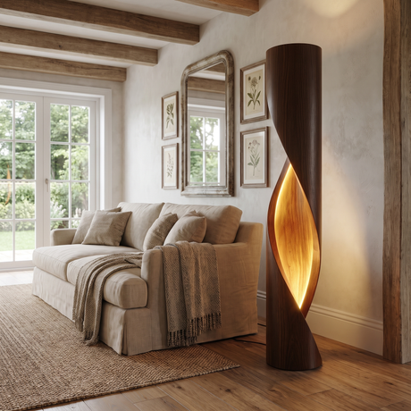 Auralith Sculpted Integrated LED Wood Floor Lamp Dark Walnut - Timberustic Floor Lamp
