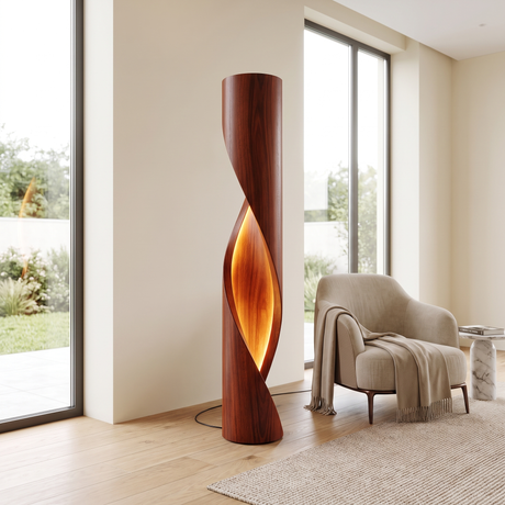 Auralith Sculpted Integrated LED Wood Floor Lamp Mahogany - Timberustic Floor Lamp