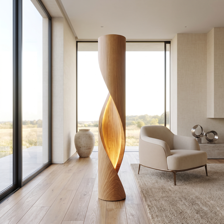 Auralith Sculpted Integrated LED Wood Floor Lamp Natural Oak - Timberustic Floor Lamp