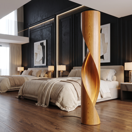 Auralith Sculpted Integrated LED Wood Floor Lamp Teak - Timberustic Floor Lamp