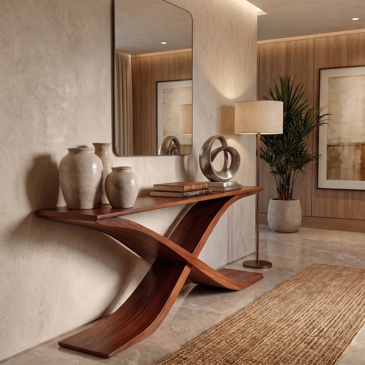Auralith Sculpted Solid Wood Console Table Mahogany - Timberustic Console Table