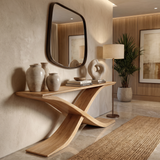 Auralith Sculpted Solid Wood Console Table Natural Oak - Timberustic Console Table