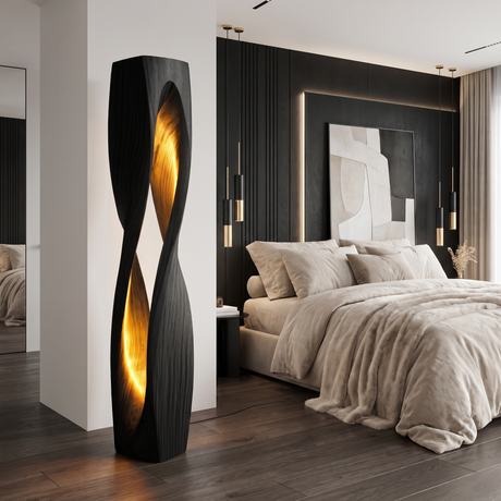 Auralith Sculpted Twisted Integrated LED Wood Floor Lamp Black - Timberustic Floor Lamp