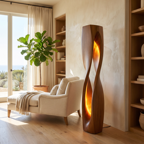 Auralith Sculpted Twisted Integrated LED Wood Floor Lamp Brown - Timberustic Floor Lamp