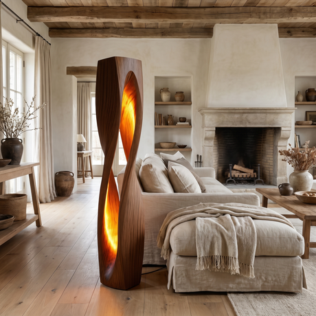 Auralith Sculpted Twisted Integrated LED Wood Floor Lamp Dark Walnut - Timberustic Floor Lamp