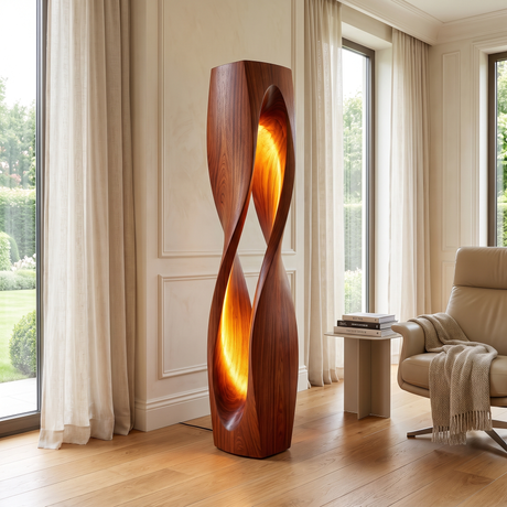 Auralith Sculpted Twisted Integrated LED Wood Floor Lamp Mahogany - Timberustic Floor Lamp