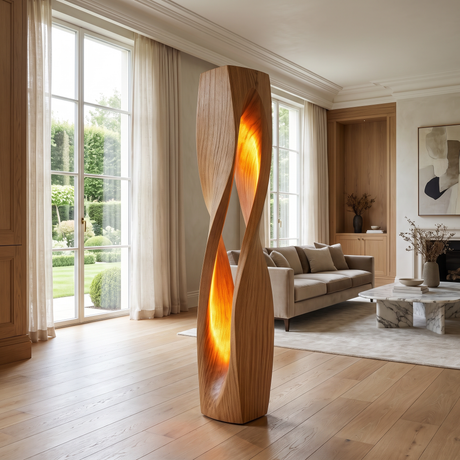 Auralith Sculpted Twisted Integrated LED Wood Floor Lamp Natural Oak - Timberustic Floor Lamp