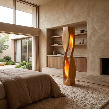 Auralith Sculpted Twisted Integrated LED Wood Floor Lamp Teak - Timberustic Floor Lamp
