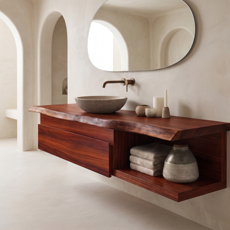 Aurelion Live Edge Solid Wood Floating Bathroom Vanity with Drawers SPA943999 Mahogany - Timberustic Floating Bathroom Vanity With Drawers