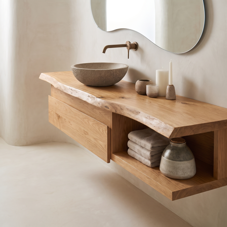 Aurelion Live Edge Solid Wood Floating Bathroom Vanity with Drawers SPA943999 Natural Oak - Timberustic Floating Bathroom Vanity With Drawers