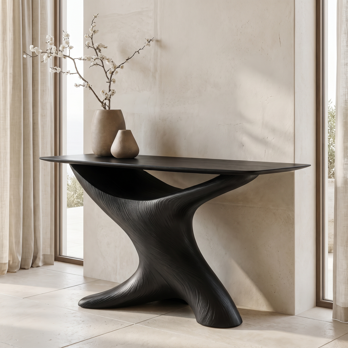 Aurelith Sculpted Solid Wood Console Table Black - Timberustic Console Table