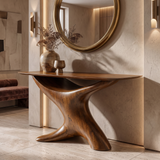 Aurelith Sculpted Solid Wood Console Table Brown - Timberustic Console Table