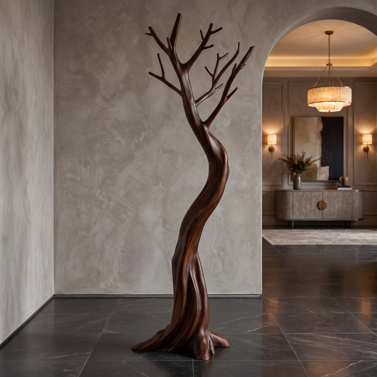 Aurelith Sculpted Solid Wood Tree Coat Rack Dark Walnut - Timberustic Tree Coat Rack