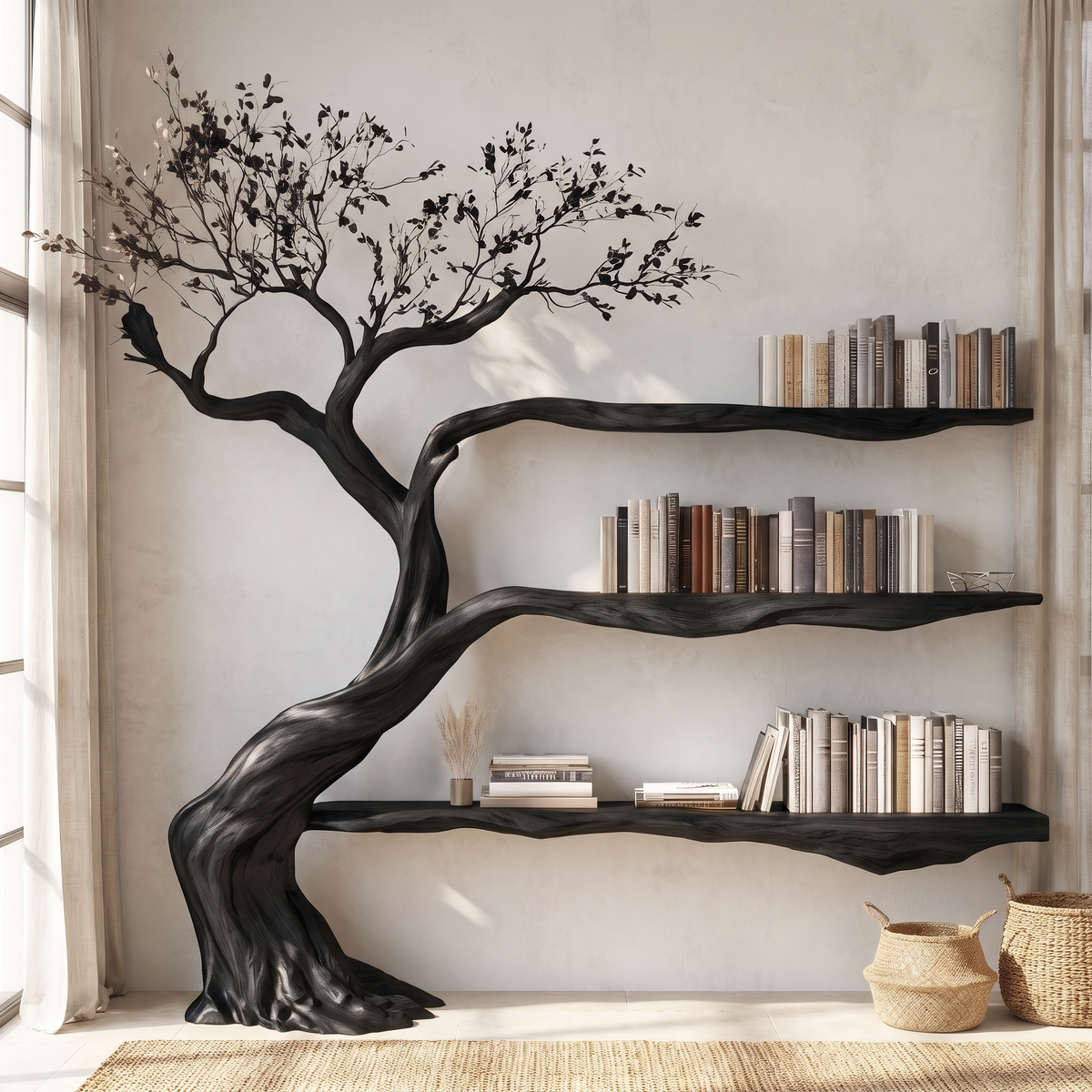 Aurelwood Handcrafted Solid Wood Tree Bookshelf Black - Timberustic Tree Bookshelf
