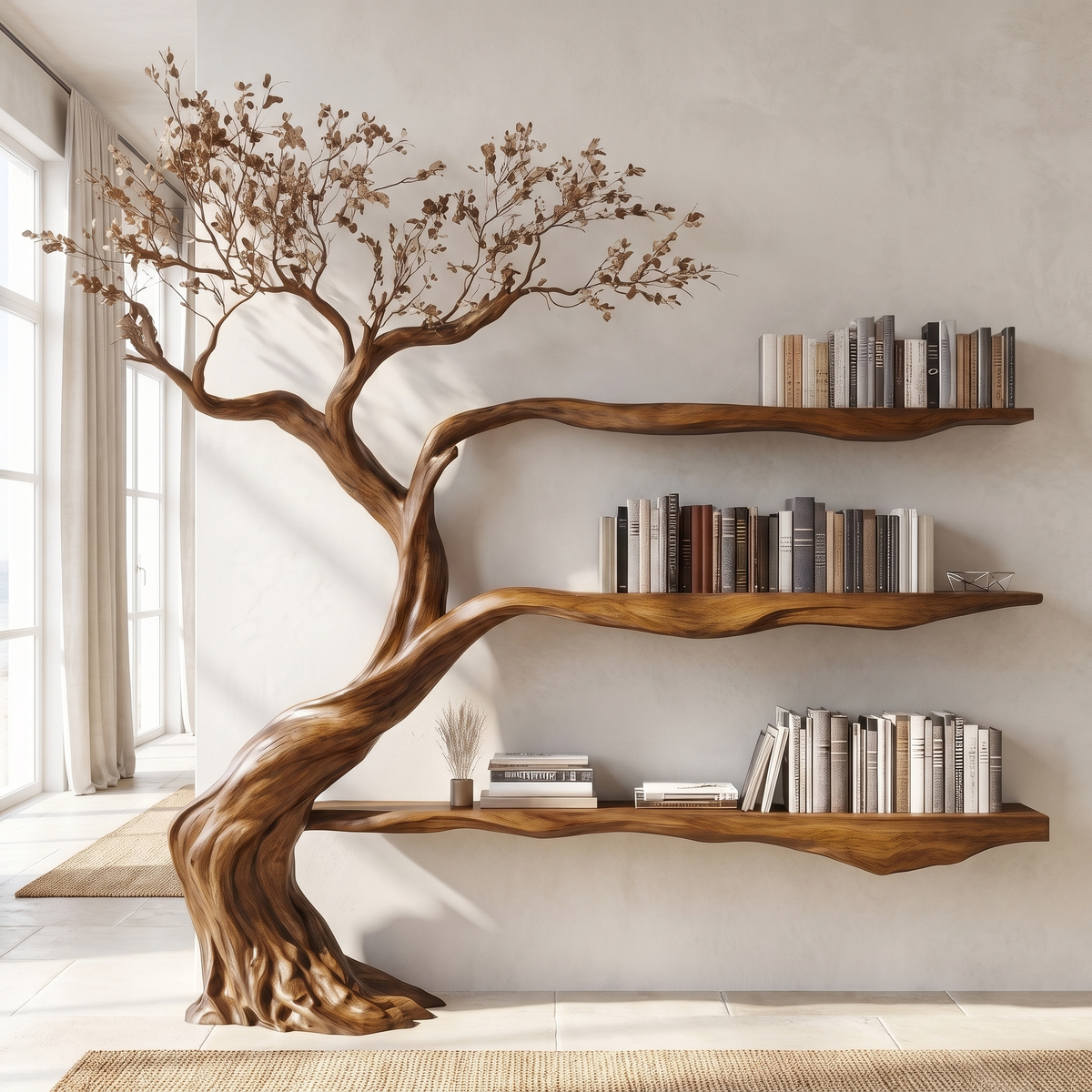 Aurelwood Handcrafted Solid Wood Tree Bookshelf Brown - Timberustic Tree Bookshelf